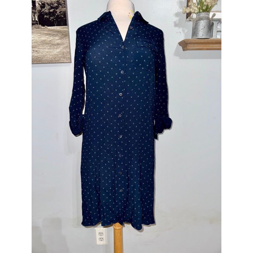 White Label The White Company navy blue dotted viscose dress knee length size 4i